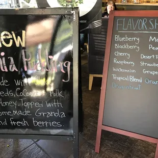 Boards highlighting menu items.