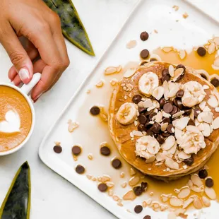 Chocolate Chip Pancakes with Banana and Almonds