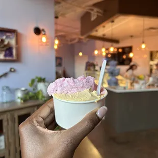 Single Scoop with Lemon Blackberry Sorbetto &amp; Peach Mango Sorbetto- SO GOOD!