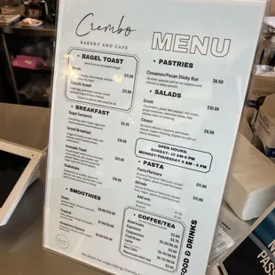 a menu on a table