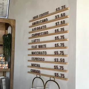 Coffee menu