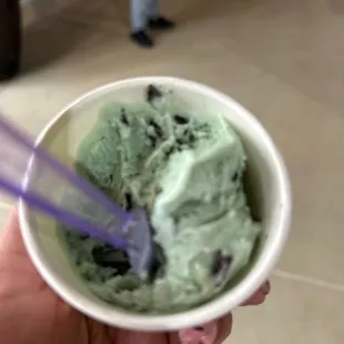 a hand holding a cup of ice cream