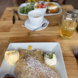 Bisous Crepe with chocolate instead of Nutella. Vanilla ice cream and mint whipped cream.