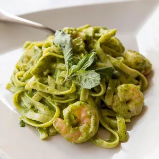 Pesto Fettuccini with Shrimp