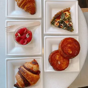 Crossiant, raspberry verrign, kouign amann, goat cheese and spinach quiche