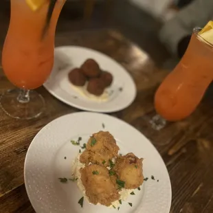 Crispy Boudin Balls, Oysters en Brochette