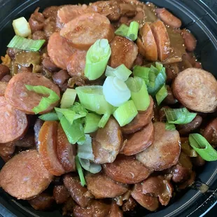 Red beans and rice bowl special, added sausage.