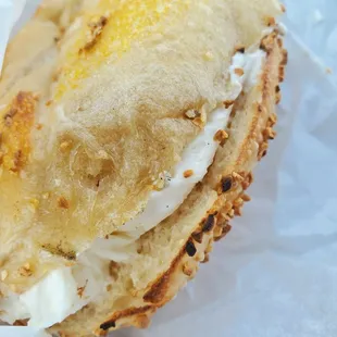 Garlic bagel with plain cream cheese. 10/10