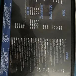 the menu of the restaurant