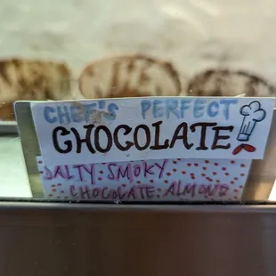 a sign for chocolate
