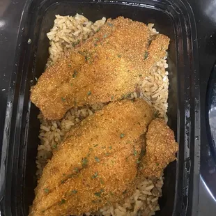 Fish and Fried Catfish or Talapia with Dirty Rice