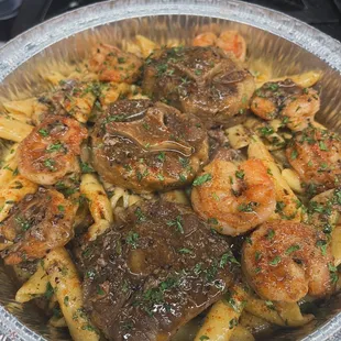 Creole Oxtail and Shrimp Pasta