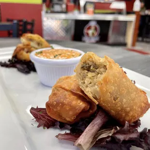 Boudin Egg Rolls filled with pepper jack cheese