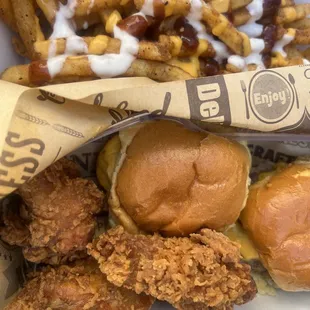 Slider combo with loaded fries