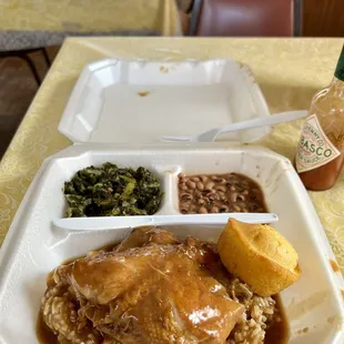 Chicken fricasse with greens and black eye peas