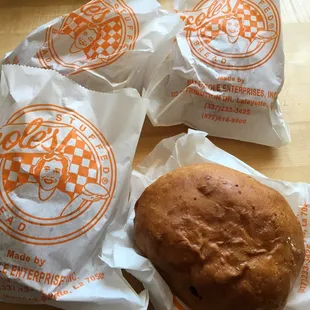 The famous stuffed bread.  An old fashioned tasting thin bread dough stuffed with sausage, seasoning and a little cheese...super yummy
