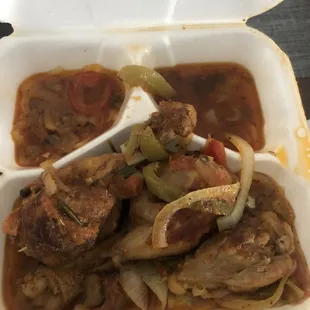 Stewed chicken, poule en sauc