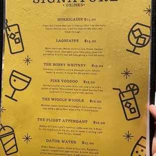 Signature drinks menu