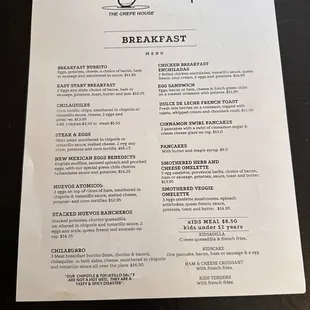 Breakfast menu as of (10/9/2023)