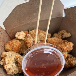 spicy popcorn chicken with basil
