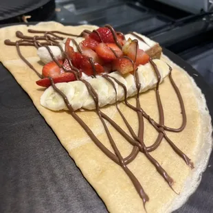 strawberries, bananas, and chocolate