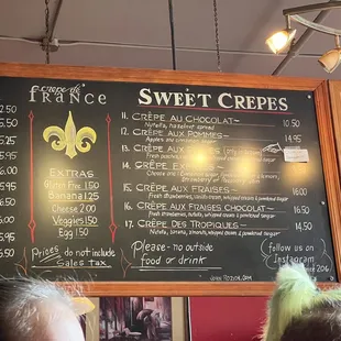 Sweet crepes menu