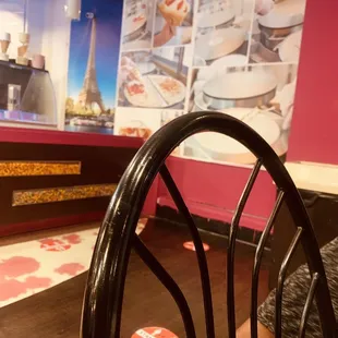 a view of a restaurant counter