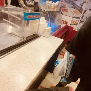 a counter in a restaurant