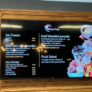 Ice cream menu options