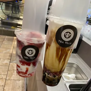 Left - scoop o strawberry Right - strawberry milk