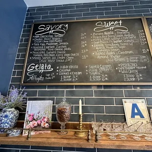 a menu on a blackboard