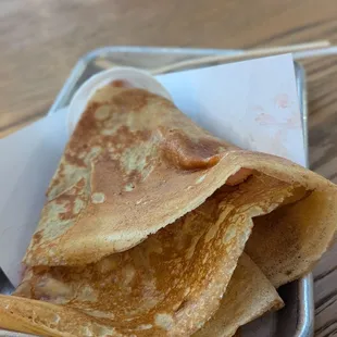 Lemon souffle crepe with fresh strawberries