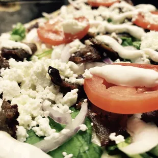 Special-Crepe Grec, with lamb gyro a mix of Swiss and Goat Cheese and Baby spinach, Red Onion Tomatoes and Tzatziki Sauce