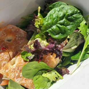 A dry sandwich with a handful of dry spring mix for $17GO ANYWHERE ELSE