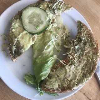 #3 Bagel with Cucumber, Avocado, Lettuce and Lemon Tahini Sauce