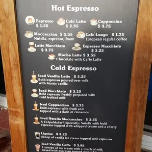 Ooo la la iced espresso drinks.  &quot;Nutella Moccaccino&quot; $3.55 sounds so good!