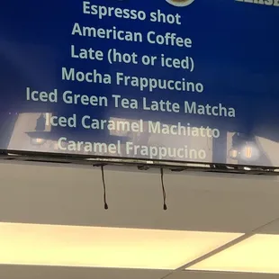 Coffee menu