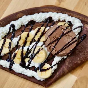 Chocolate crepe with chocolate ice cream