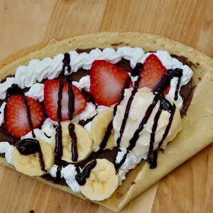 strawberries, bananas, and chocolate