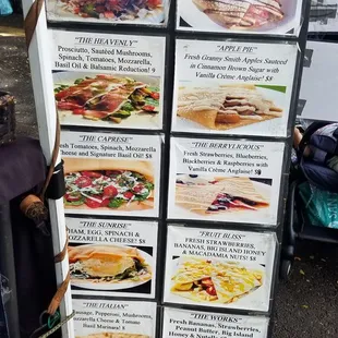 Menu of dessert crepes