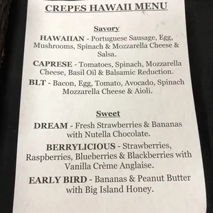 Menu (Sweet or Savory)