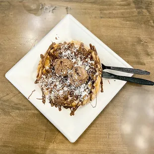 Belgian Waffle  with Nutella/chocolate chips/and chocolate ice cream!!!