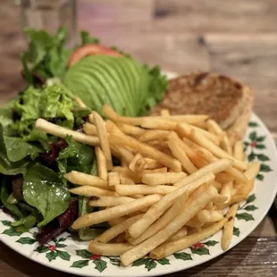 Turkey Burger with all the toppings and included fries and salad