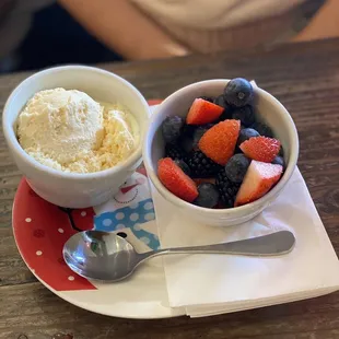 Ice cream and fruit bowl