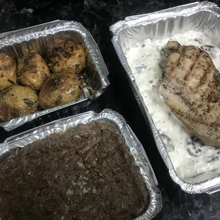 Beef, chicken, potato