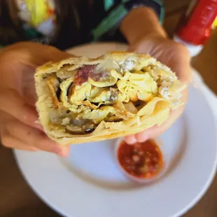 Breakfast burrito (inside) @ Crepeville
