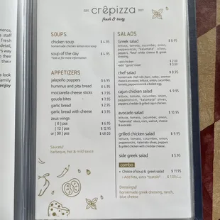 a menu for a restaurant