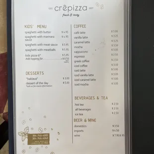 a menu for a restaurant