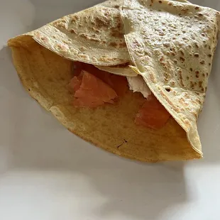 Smoked salmon and cream cheese crepe
