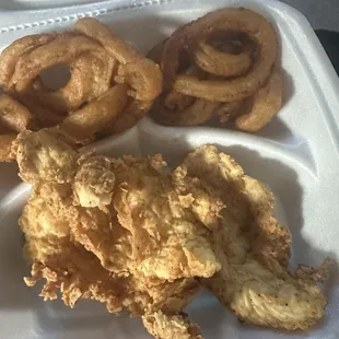 Chicken strip with onion rings